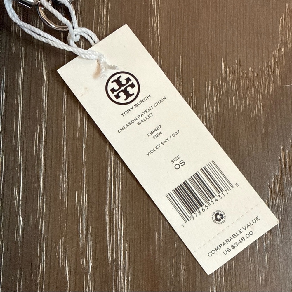NWT Tory Burch Emerson Patent Chain Wallet violet sky NO LONGER AVAILABLE - Picture 6 of 13